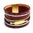 Bracelet-Manchette-Aimante-Multi-Rangs-Ecailles-Bordeaux-Pierres-Chaine-et-Plume-Metal-Dore