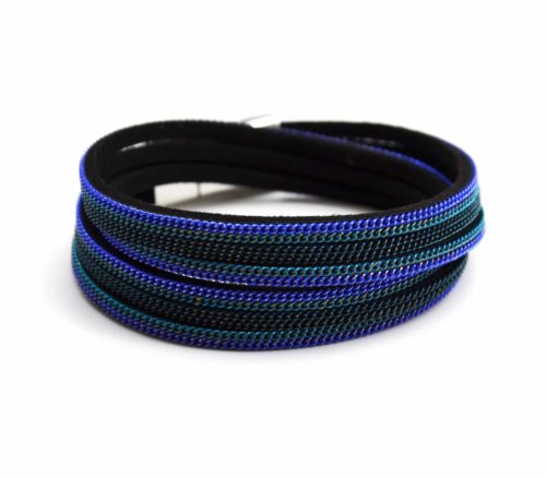 Bracelet-Double-Tour-Multi-Rangs-Feutrine-et-Chaines-Metal-Bleu