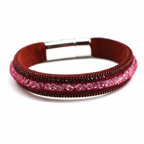 Bracelet-Tube-Resille-Cristaux-Stardust-Contour-Strass-et-Chaine-Bordeaux