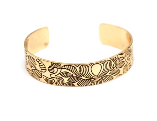 Bracelet-Jonc-Ouvert-avec-Motif-Fleuri-Metal-Vieilli-Dore