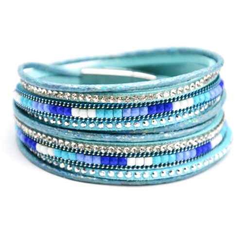 Bracelet-Double-Tour-Multi-Rangs-Satines-avec-Strass-Clous-et-Pierres-Bleu