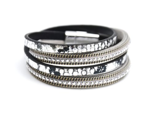 Bracelet-Double-Tour-Multi-Rangs-Ecailles-Satinees-Argente-avec-Clous