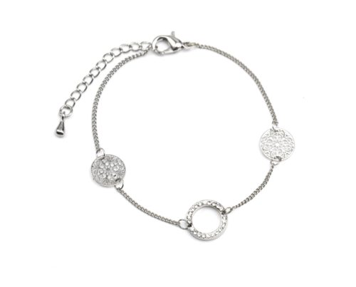 Bracelet-Fine-Chaine-avec-Charms-Cercle-Strass-et-Motif-Ajoure-Metal-Argente