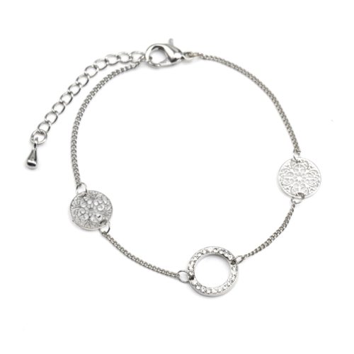 Bracelet-Fine-Chaine-avec-Charms-Cercle-Strass-et-Motif-Ajoure-Metal-Argente