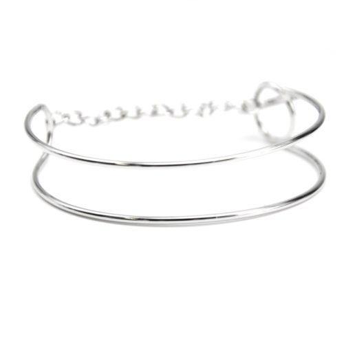 Bracelet-Jonc-avec-Double-Barre-Parallele-et-Chaine-Metal-Argente