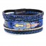 Bracelet-Manchette-Multi-Rangs-Sequins-Strass-Simili-Cuir-Perfore-Bleu-Marine-avec-Charm-Plume-Ethnique