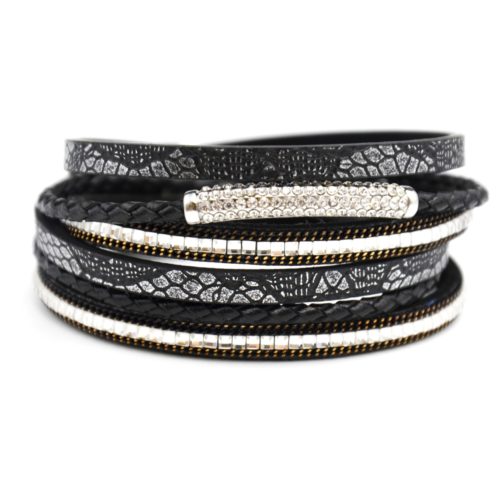 Bracelet-Double-Tour-Multi-Rangs-Ecailles-Pierres-Tresse-Noir-avec-Strass