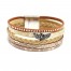 Bracelet-Manchette-Multi-Rangs-Ecailles-Clous-Cordon-Tresse-Beige-avec-Charm-Aigle