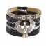 Bracelet-Manchette-Multi-Rangs-Ecailles-Satine-Strass-Motif-Paisley-Noir-avec-Charm-Aigle