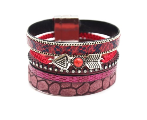 Bracelet-Manchette-Ecailles-Strass-Cordon-Bordeaux-avec-Fleche-Ethnique