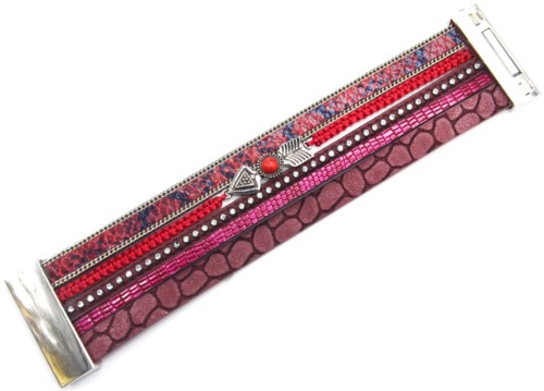 Bracelet-Manchette-Ecailles-Strass-Cordon-Bordeaux-avec-Fleche-Ethnique