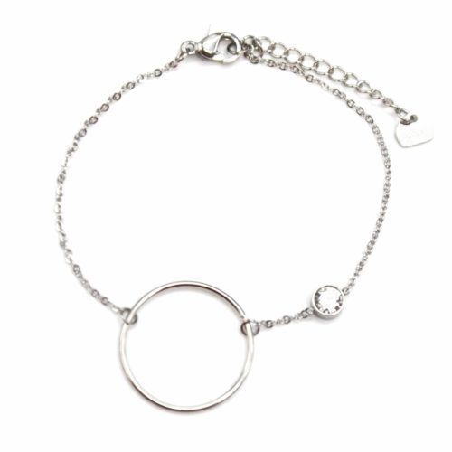 Bracelet-Fine-Chaine-avec-Charm-Cercle-Contour-Acier-Argente-et-Pierre-Zirconium