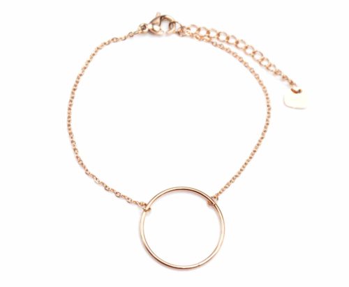 Bracelet-Fine-Chaine-avec-Charm-Cercle-Contour-Acier-Or-Rose