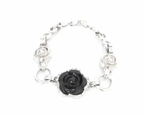 Bracelet-Chaine-Metal-Charms-3-Roses-ArgenteNoir