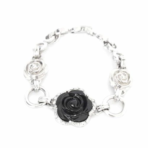 Bracelet-Chaine-Metal-Charms-3-Roses-ArgenteNoir