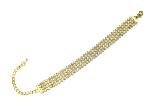 Bracelet-Souple-4-Rangs-Strass-Ronds-Dore
