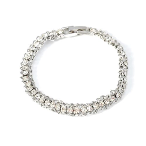 Bracelet-Chaines-Metal-Milieu-Bande-Strass-Chic-Argente