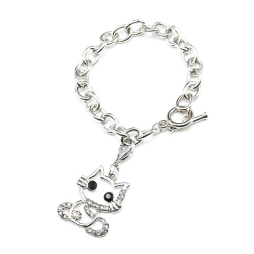 Bracelet-Chaine-Maillons-Metal-Argente-et-Charm-Chat-Strass