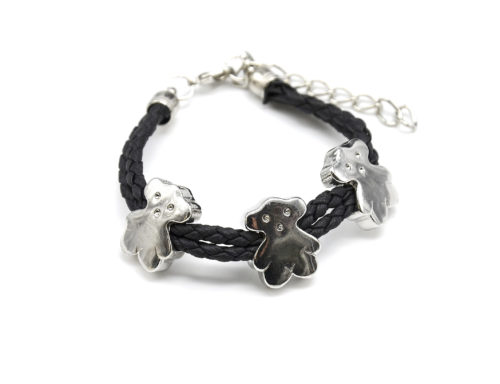 Bracelet-Double-Cordon-Noir-et-Charms-Oursons-Metal-Argente