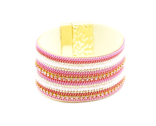 Bracelet-Manchette-Aimante-Chaines-Perles-et-Strass-Rose