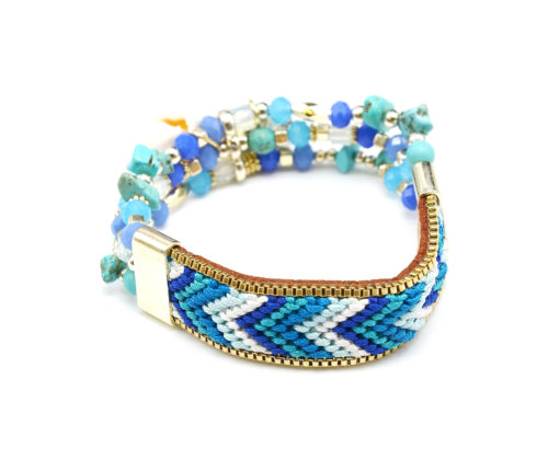 Bracelet-Elastique-Bande-Fils-Tresses-Bresilien-BleuTurquoise-et-Perles-avec-Charms