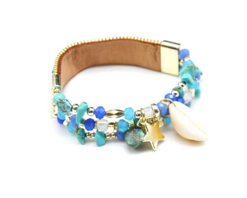 Bracelet-Elastique-Bande-Fils-Tresses-Bresilien-BleuTurquoise-et-Perles-avec-Charms