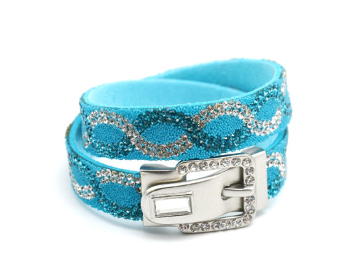 Bracelet-Style-Ceinture-Double-Tour-avec-Vagues-Strass-Bleu