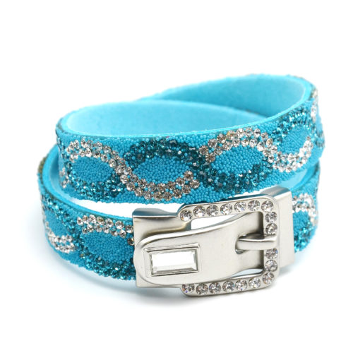 Bracelet-Style-Ceinture-Double-Tour-avec-Vagues-Strass-Bleu