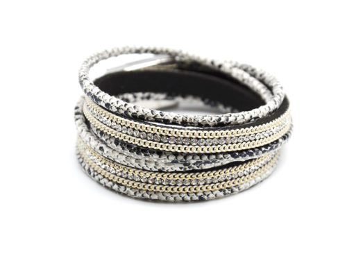 Bracelet-Double-Tour-Motif-Ecailles-Serpent-Chaines-Metal-et-Strass-Gris