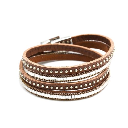 Bracelet-Double-Tour-Pierres-Carrees-et-Cuir-Clous-Marron