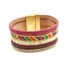 Bracelet-Manchette-Multi-Rangs-Tissu-Chevrons-Cuir-Journal-Strass-et-Chaines-BordeauxEcru