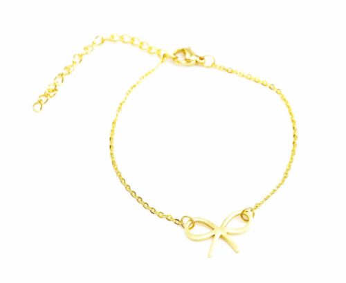 Bracelet-Fine-Chaine-et-Charm-Noeud-Ruban-Acier-Dore