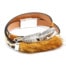 Bracelet-Double-Tour-Imprime-Leopard-avec-Plume-Metal-et-Bande-Fourrure-Beige