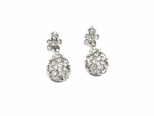 Boucles-dOreilles-Pendantes-Motif-Fleurs-Strass-Argente