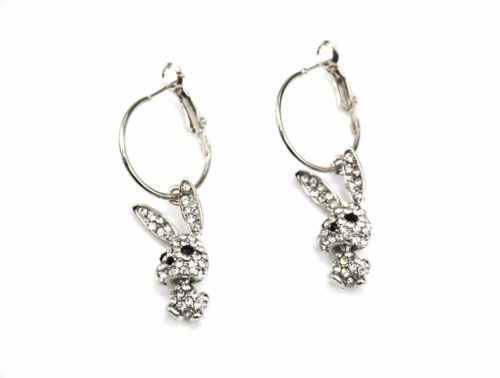 Boucles-dOreilles-Pendantes-Lapin-Strass-et-Metal-Argente