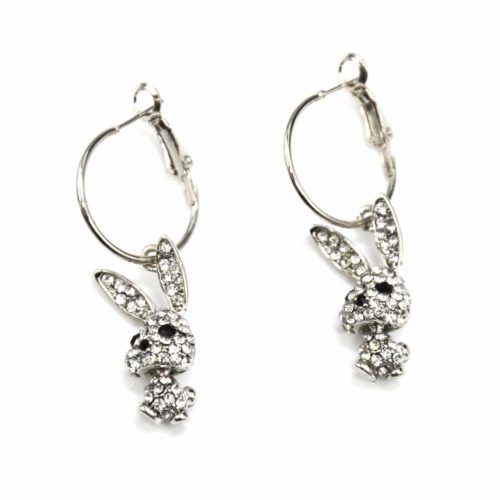 Boucles-dOreilles-Pendantes-Lapin-Strass-et-Metal-Argente