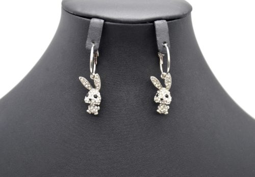 Boucles-dOreilles-Pendantes-Lapin-Strass-et-Metal-Argente