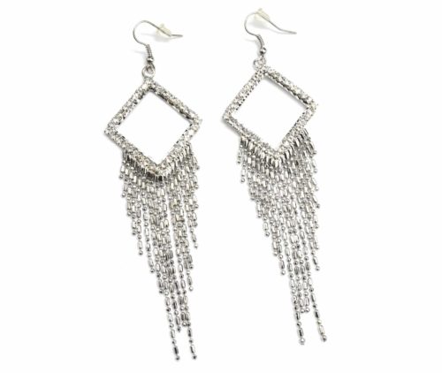 Boucles-dOreilles-Pendantes-Losange-Contour-Strass-Argente-et-Cascade-Chaines-Metal