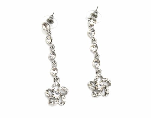 Boucles-dOreilles-Pendantes-Tombee-de-Strass-et-Fleur-Strass-Argente