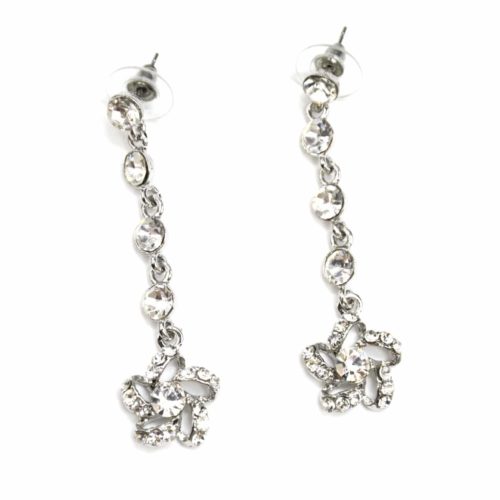 Boucles-dOreilles-Pendantes-Tombee-de-Strass-et-Fleur-Strass-Argente