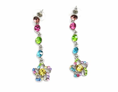 Boucles-dOreilles-Pendantes-Tombee-de-Strass-et-Fleur-Strass-Multicolore