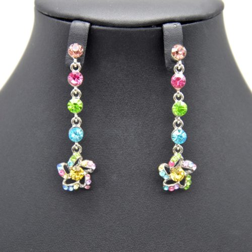Boucles-dOreilles-Pendantes-Tombee-de-Strass-et-Fleur-Strass-Multicolore