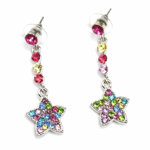 Boucles-dOreilles-Pendantes-Tombee-de-Strass-et-Etoile-Strass-Multicolore