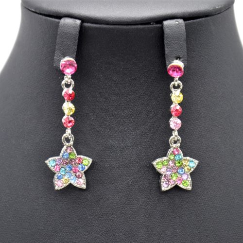 Boucles-dOreilles-Pendantes-Tombee-de-Strass-et-Etoile-Strass-Multicolore