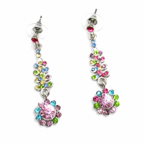 Boucles-dOreilles-Pendantes-Tombee-de-Strass-et-Soleil-Strass-Multicolore