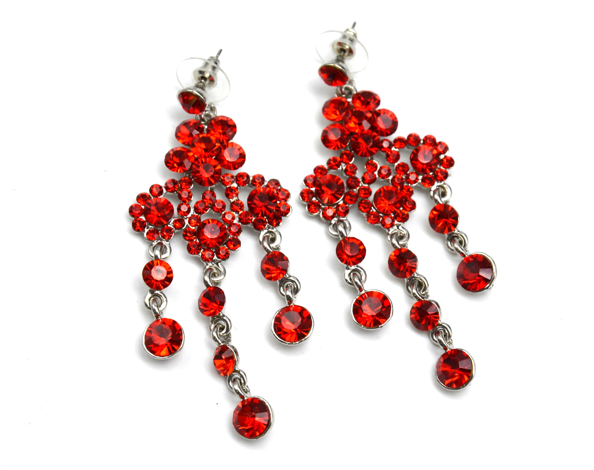 BO17 - Boucles d'Oreilles Pendantes Strass Chic Fêtes - Rouge