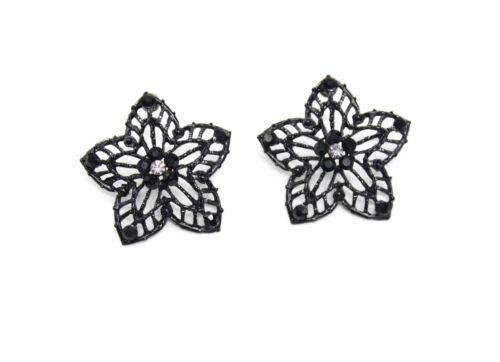 Boucles-dOreilles-Fleur-Ciselee-Metal-Noir-Strass-Noir