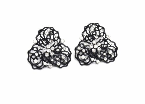 Boucles-dOreilles-Fleur-Ciselee-Arabesques-Metal-Noir-Strass-Argente