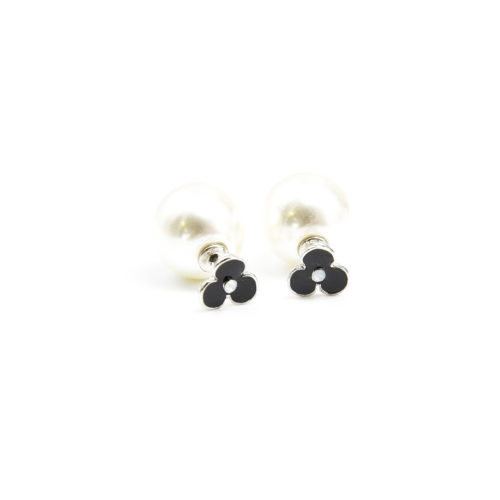 Boucles-dOreilles-Double-Perles-Mini-Fleur-Noire-et-Perle-Blanche