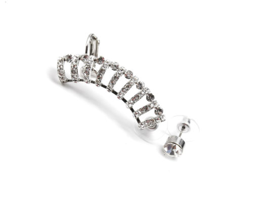 BO383E - Bijou d'Oreille avec Pierre et Manchette Anneaux Métal Strass Argenté